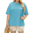 thumbnail image 3 of Summer Plus Size Women Solid Color Casual T-shirt Short Sleeve Crew Neck Tops, 3 of 4