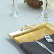 Efavormart 2 PCS - Gold 14 x 10 Rectangle Decorative Plastic Serving Trays With Embossed Rims For Wedding Birthday Party