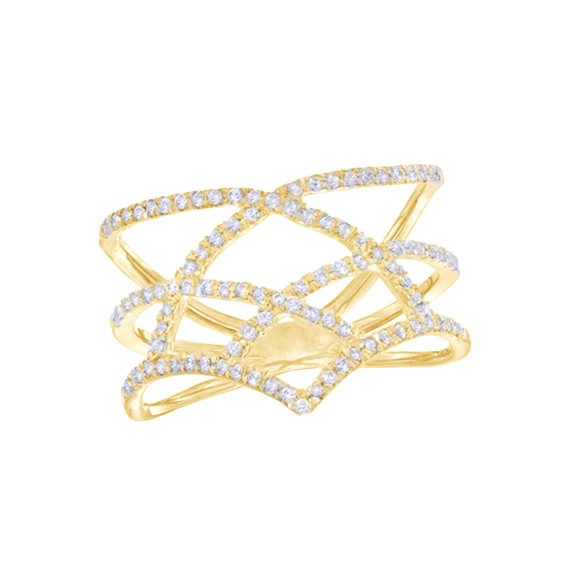 Round Cut White Natural Diamond Open Lattice Ring in 10k Yellow Gold (0.5 Cttw)