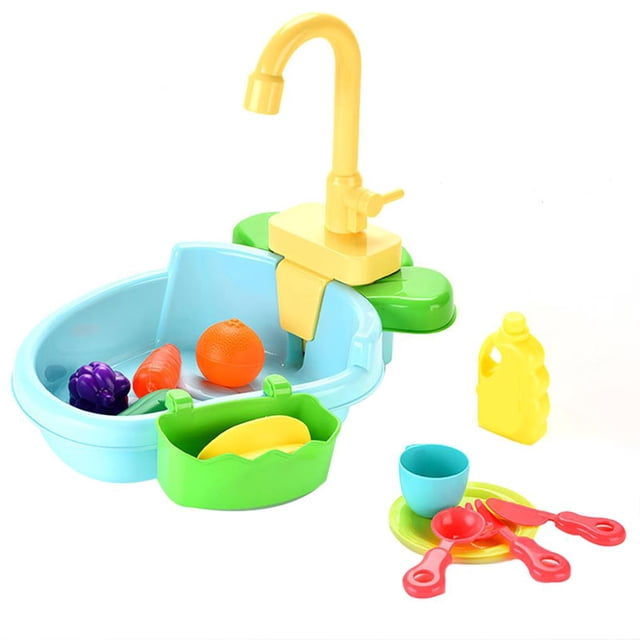 Vogacara Lavavajillas para niños, juguete, agua circulante, fregadero de cocina, fregadero eléctrico, fregadero de educación temprana, padre e hijo Juguetes Educativos azul Vogacara FN003521-02