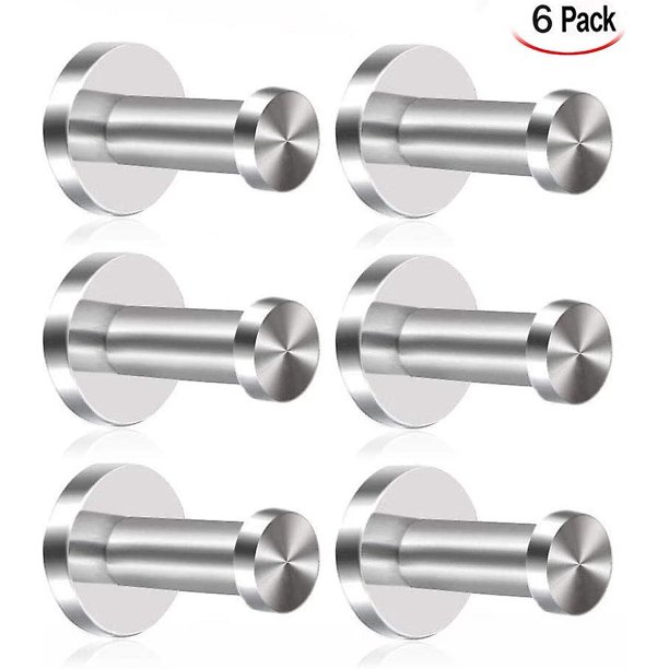 6 Piezas Ganchos para Albornoces Montados en la Pared, Ganchos para Albornoces de Baño Cepillado de Acero Inoxidable Ganchos para Albornoces Montados en la Pared, Acabado Cromado, Base Redon