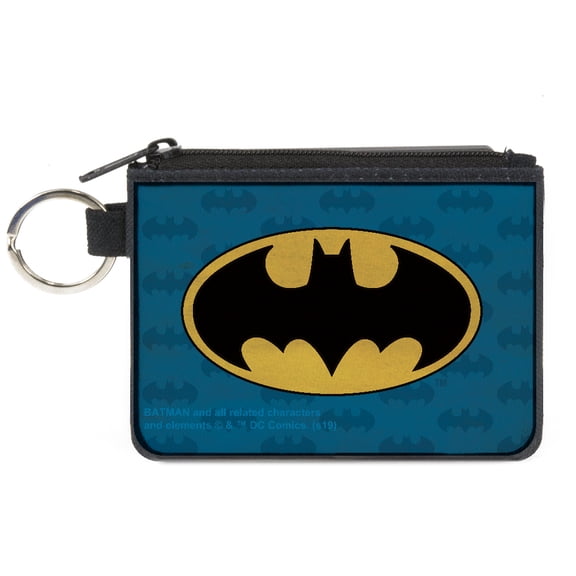 DC Comics Wallet, Coin Purse, Batman Signal Bat Monogram Distressed Blues Black Yellow, Canvas