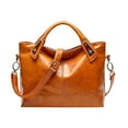 thumbnail image 1 of Bolso de mano vintage de lujo para mujer, de piel auténtica encerada, tipo bandolera (marrón claro)., 1 of 8