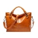 thumbnail image 1 of Bolso de mano vintage de lujo para mujer, de piel auténtica encerada, tipo bandolera (marrón claro), 1 of 6