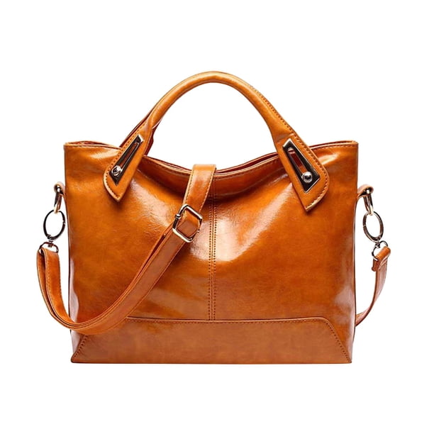 Bolso de mano vintage de lujo para mujer, de piel auténtica encerada, tipo bandolera (marrón claro)