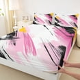 thumbnail image 3 of Manfei Modern Geometric Twin Sheet Sets,Abstract Graffiti Striped Twin Fitted Sheet,Pink Black White Flat Sheet For Girl Kids,Breathable Home Decor,3pcs, 3 of 7
