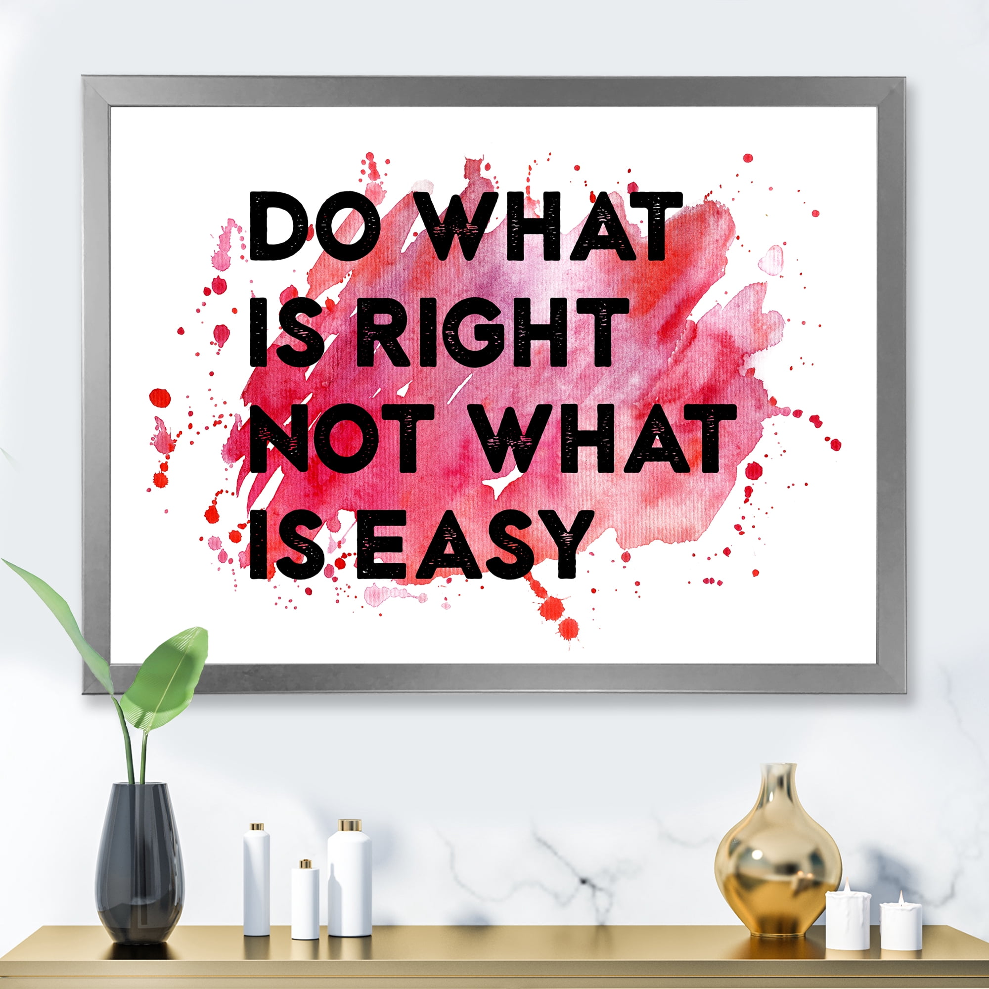 Designart 'Do What Is Right Not What Is Easy On Red Background' Traditional Framed Art Print