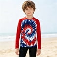 thumbnail image 2 of GobdXE Tie Dye Unisex Kids Raglan Crew Neck Long Sleeve Rash Guard UPF 50 Sun Protection Outdoor Swim Top Red,7-8 Years, 2 of 6