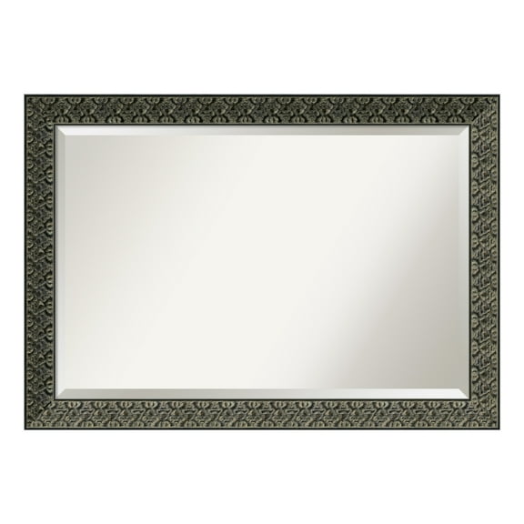 Intaglio Embossed Black Beveled Wood Bathroom Wall Mirror