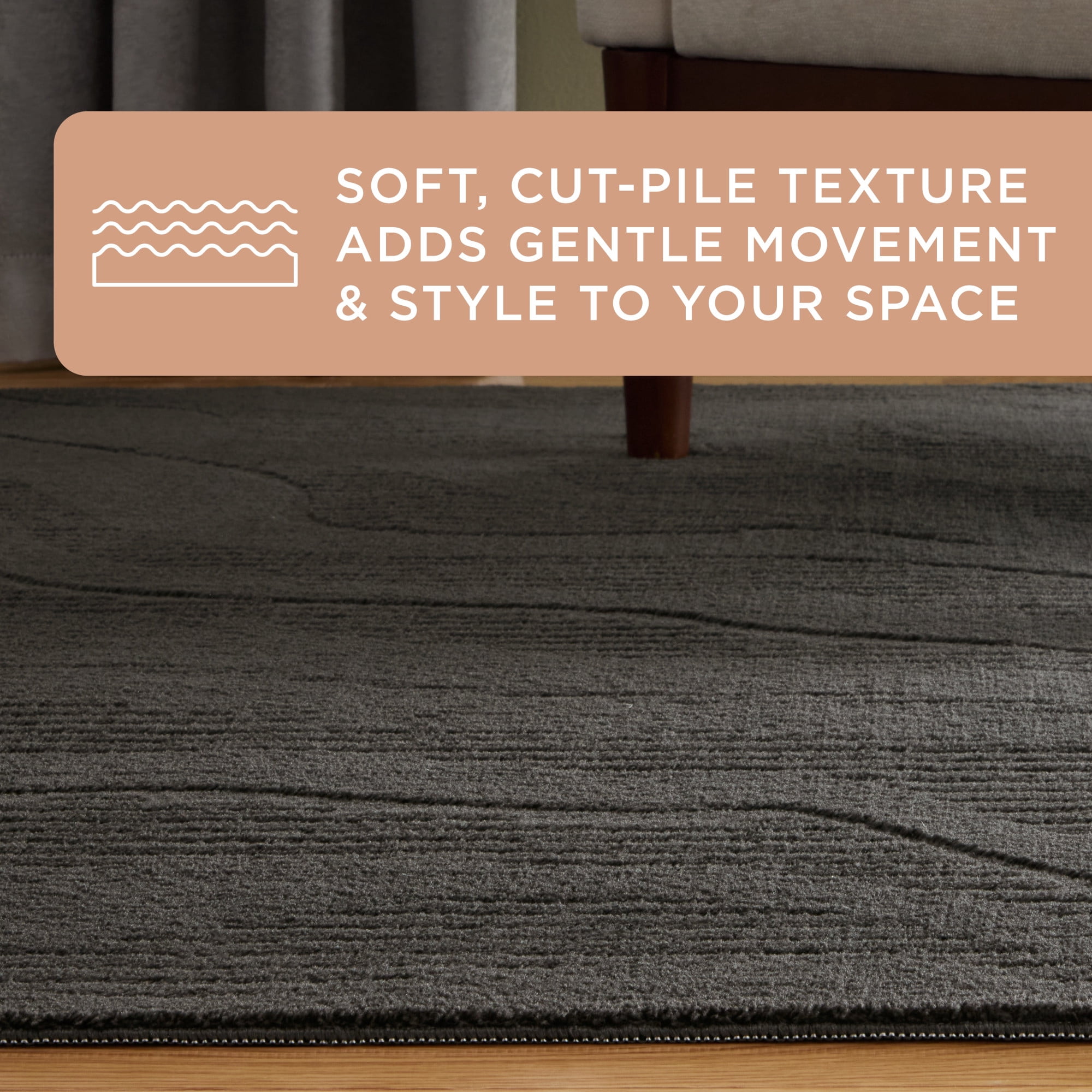 TOWN & COUNTRY EVERYDAY Lane Painterly Wave Soft Felt Everwash®, Machine Washable Area Rug with Non-Slip Backing, Modern Rug, Charcoal Grey, 1'7"x2'11"