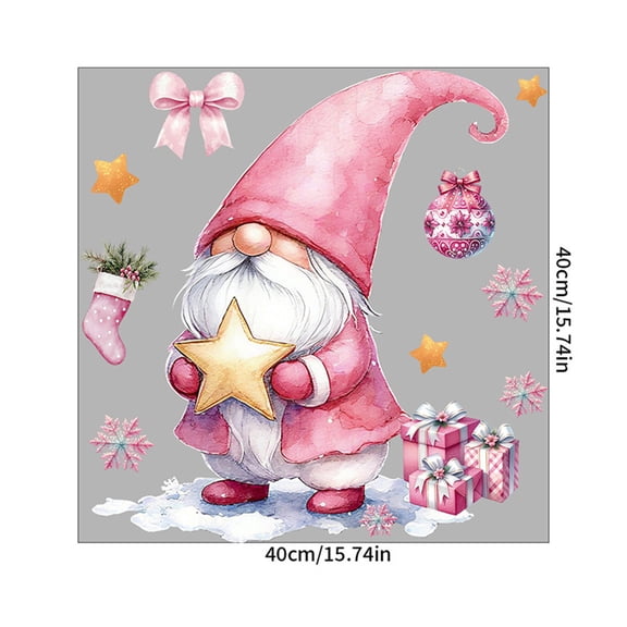PEIBang Pink Christmas Window Stickers,Static Window Clings for Glass Window,Christmas Gnome Window Decal for Shop Office Home Decor,Party Supplies