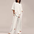 thumbnail image 2 of VISALY Women Pajama Sets Plus Size Loungewear Cotton Linen Sleepwear Floral Printed Matching Pajama Set Peasant Blouses Elbow-Length Tops Loose Pants Beige 3Xl, 2 of 5