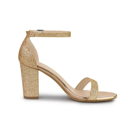 chunky ankle strap heels gold allegra sandals glitter