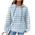 thumbnail image 2 of Lovskoo 2025 Waffle Sweatshirts for Women Large Plaid Printed Round Neck Casual Long Sleeved Hoodies Light Blue, 2 of 6
