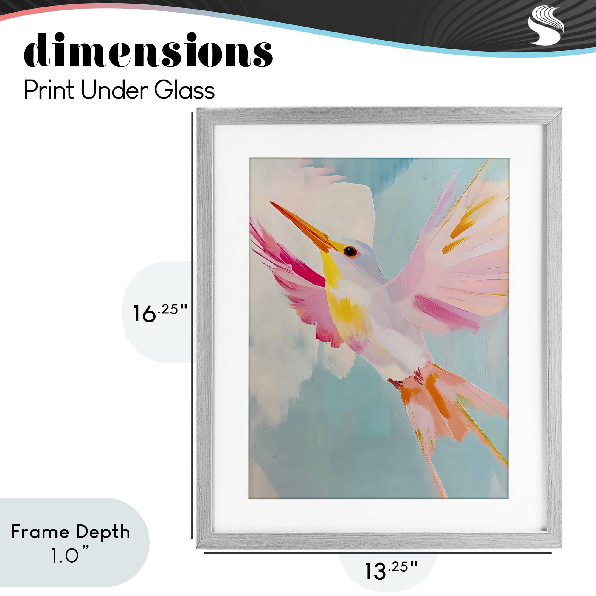 Stupell Industries Pastel Hummingbird Soaring Gray Framed Print Under Glass, design by The Prints Vibe
