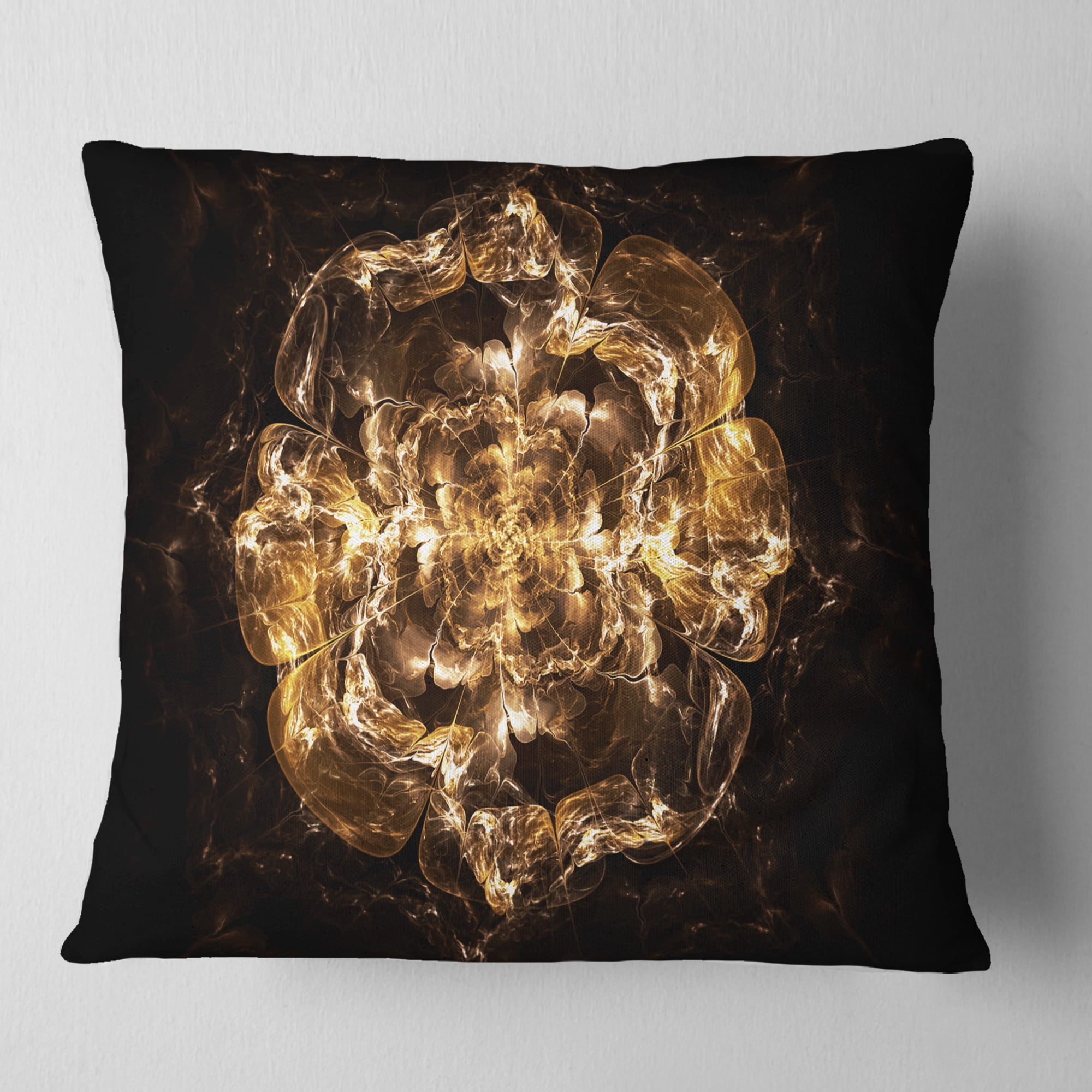 Designart Fractal Yellow Flower Explosion - Floral Throw Pillow - 16x16
