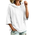 thumbnail image 4 of VSSSJ Women's 3/4 Sleeve Hooded Sweatshirt Loose Fit Batwing Sleeve Ribbed Textured Lightweight Fall Casual Pullover Shirt Tops S, 4 of 8