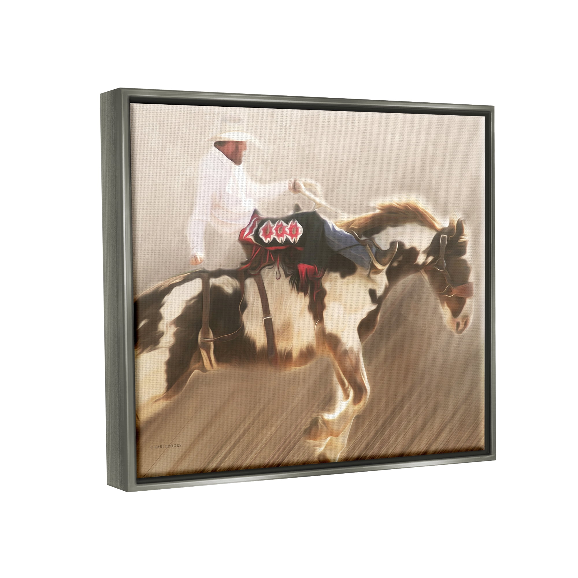 Stupell Industries Cowboy Riding Horse Animals & Insects Painting Gray Floater Framed Art Print Wall Art, 31 x 25
