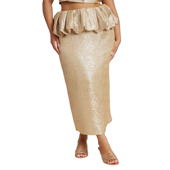 ELOQUII Women's Plus Size Metallic Skirt With Bubble Peplum