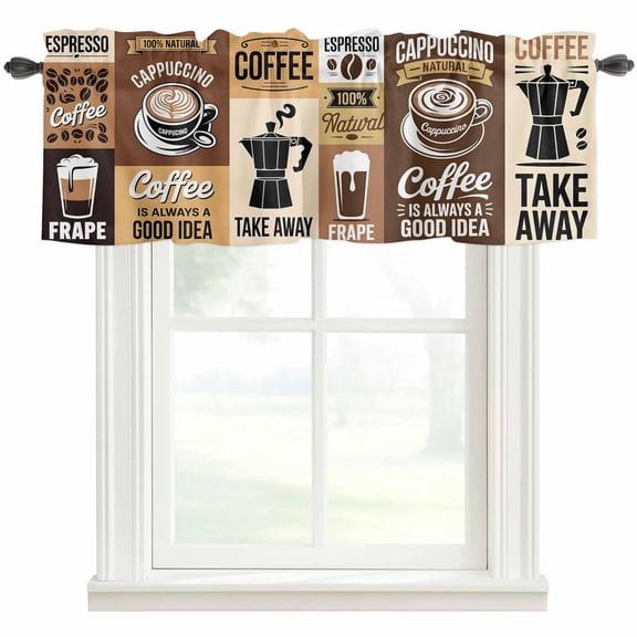 Vintage Coffee Kitchen Valances for Windows, Retro Art Farmhouse Coffee Beans Bathroom Window Valances 54x18 Inch Rod Pocket Window Treatments Valance Curtains for Living Room Bedroom Decor
