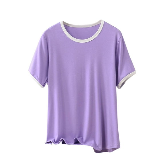 QQAMB Women's Tops Plus Size Modal Casual Solid Color Short Sleeve Crewneck Lightweight Summer Blouse T-Shirts Purple 2XL