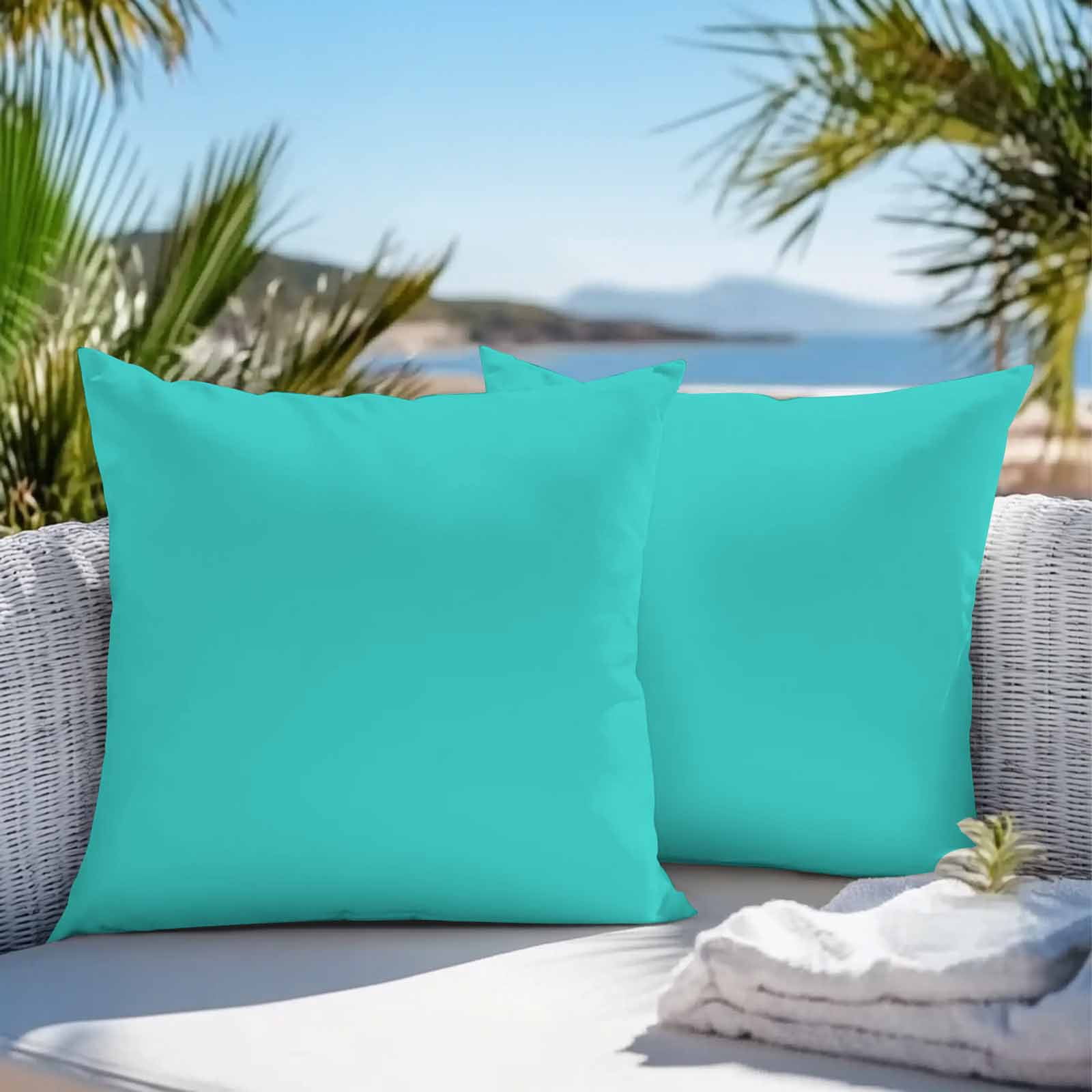 Boanket Outdoor Pillow Covers 16 x 16 Inches, Turquoise Waterproof Throw Pillow Cover Set of 2, Modern Pure Turquoise Decorative Square Cushion Covers for Patio/Tent/Couch/Garden