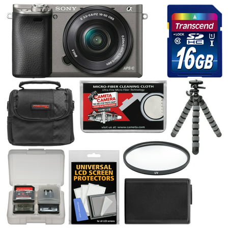 Sony Alpha A6000 Wi-Fi Digital Camera & 16-50mm Lens (Graphite) with 16GB Card + Case + Battery + Flex Tripod + Filter