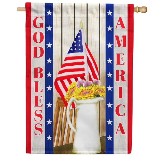 America Forever God Bless America Summer House Flag 28 x 40 inches Fourth of July US Flag Stars Patriotic Yellow Floral Double Sided Seasonal Yard Outdoor Decorative Memorial Day House Flag