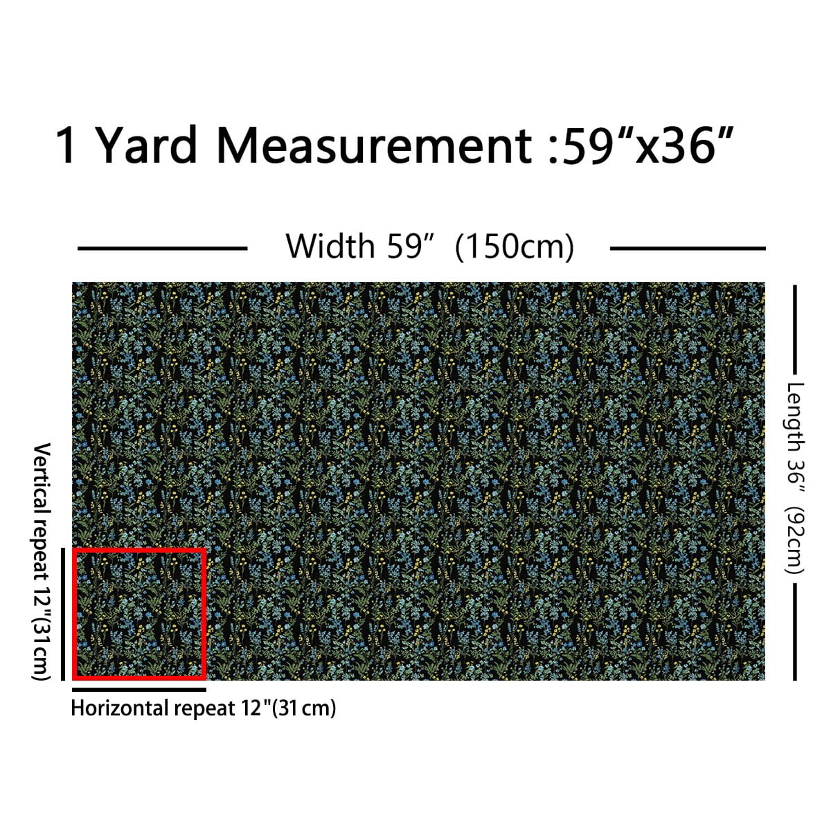 jejeloiu Blue Floral Fabric by the Yard 2 Yards, Spring Garden Flower Room Decor Fabric by the Yard, Botanical Blossoms Leaves Sewing Fabric, Green Black