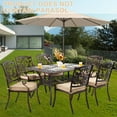 thumbnail image 2 of 7-Piece Cast Aluminum Outdoor Dining Set, Copper Red Patio Furniture for 6 Includes 60" Rectangular Dining Table and Unique Strawberry & Leaf 6 Stackable Chairs with Cushions & Umbrella Hole, 2 of 6