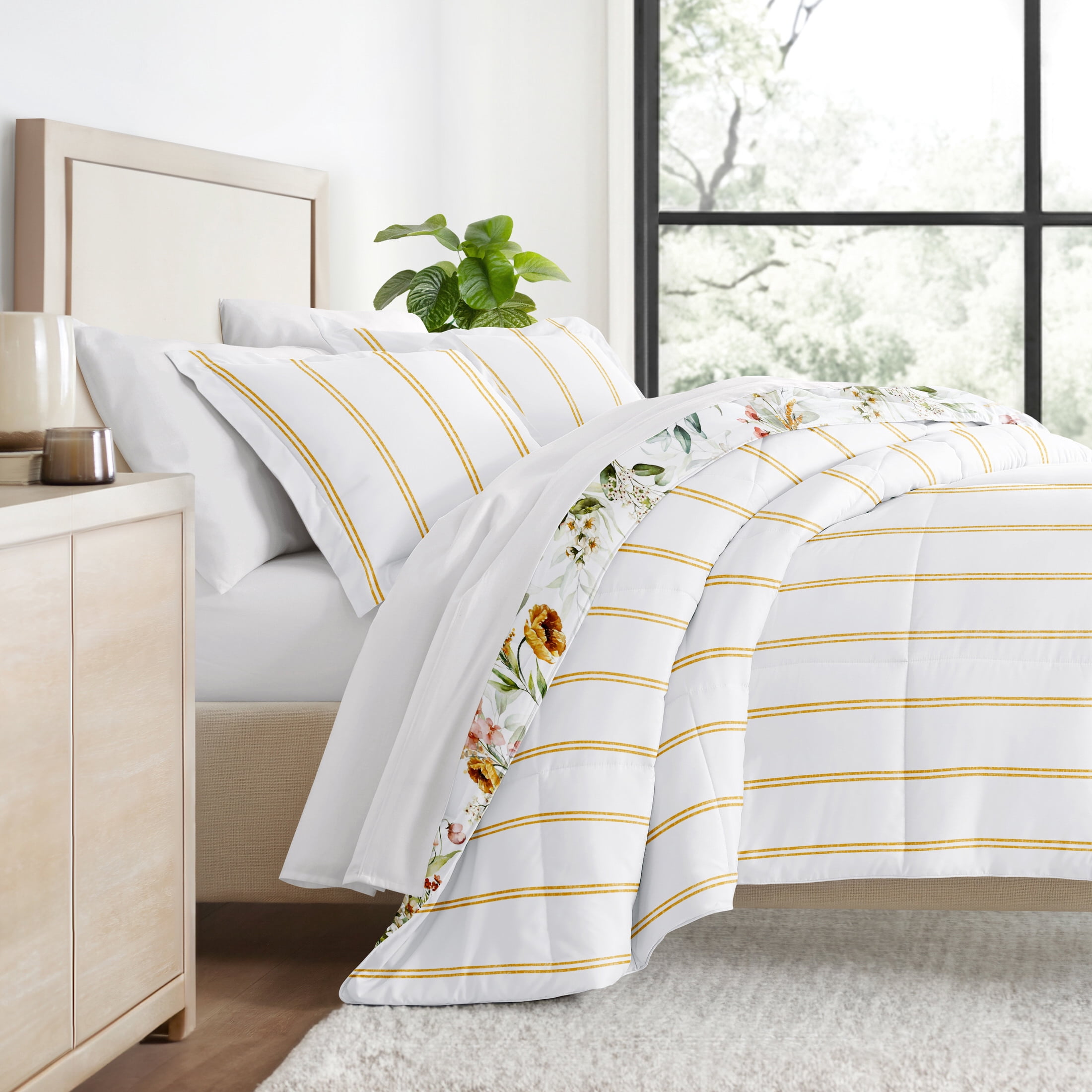 All Season Ultra Soft Comforter Set Lightweight Bedding in Floral Stripe for Full/Queen Size by Comfort Canopy