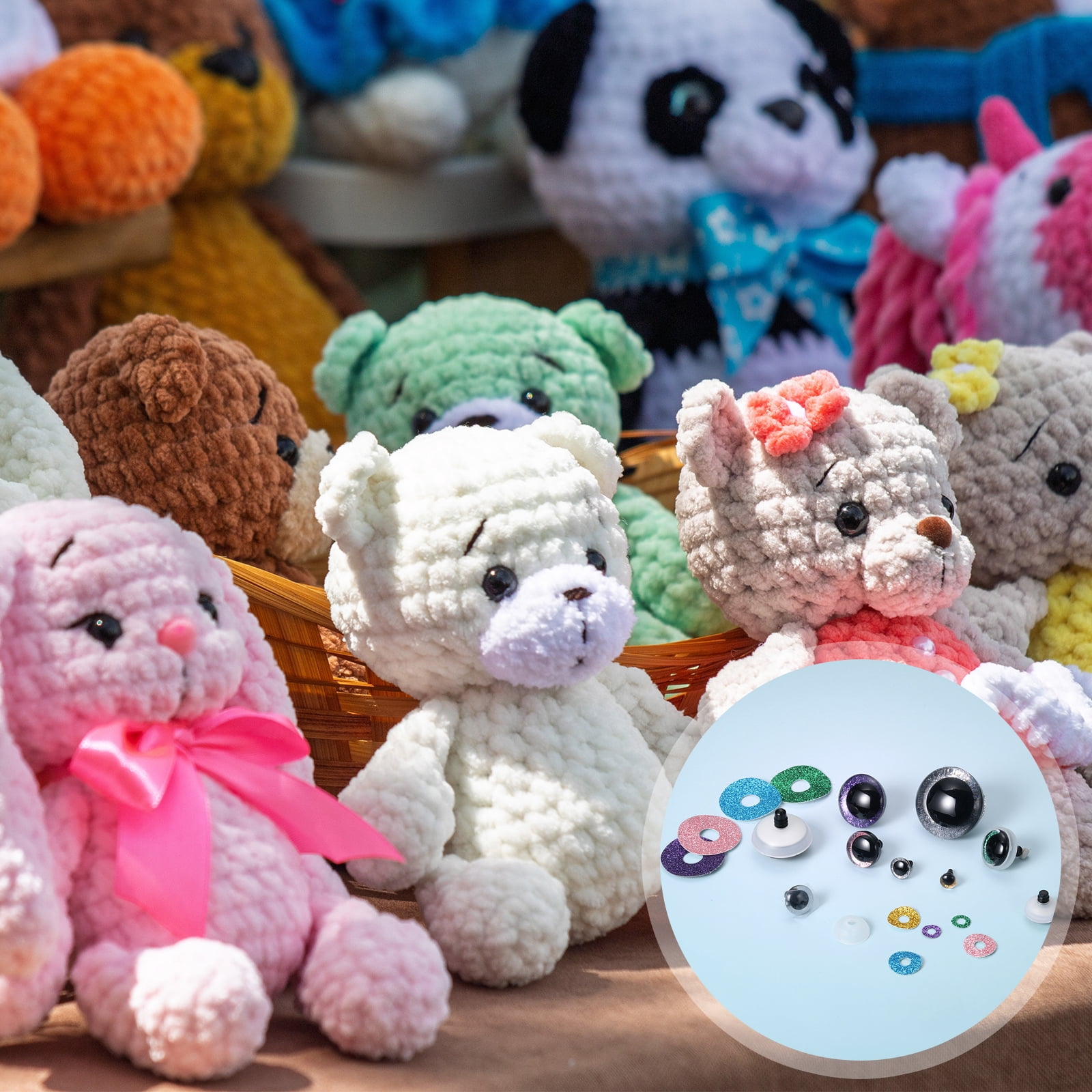 Uxcell12 Pcs Glitter Safety Eyes, 40mm Plastic 3D Crochet Doll Eyes with Washers and Drawstring Bag for Puppet Bear DIY Crafts Stuffed Animals Making Supplies, 6 Colors