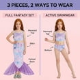 thumbnail image 3 of Girls 3 Piece Scale Print Mermaid Swimwear Set Sparkly Swimsuit with Fish Tail Skirt for Size 5T, 3 of 9