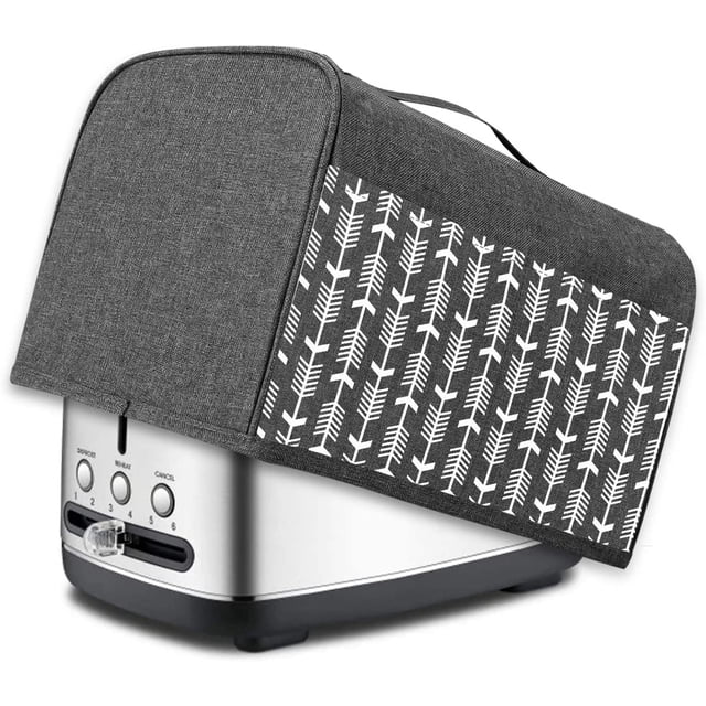 Yarwo 2 Slice Toaster Cover with Pockets and Top Handle, Nylon, Fits Most Standard 2 Slice Toasters, Gray with Arrow