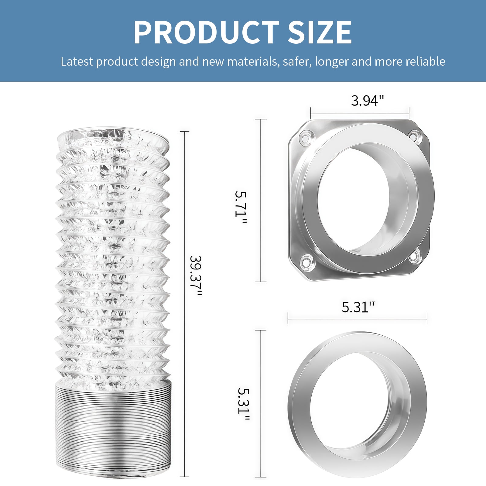 Magnetic Dryer Vent Coupling Connector Kit - DV180 Airtight Seal, Easy to Clean Quick Connector Including a 3.3ft 4" Duct and two Clamps
