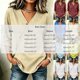 thumbnail image 3 of Neewe Women's Fashion 3/4 Sleeve Shirts, Plain V Neck Casual Pullover Tops Blouses with Spring Fall, 3 of 5