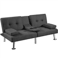 thumbnail image 3 of Yaheetech Modern Fabric Upholstered Futon with 2 Throw Pillows, Dark Gray, 3 of 9