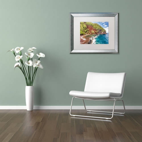 Trademark Fine Art 'Red Sand Beach Maui' Canvas Art by Pierre Leclerc, White Matte, Silver Frame