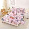 thumbnail image 2 of jejeloiu Cute Pink Cat Cartoon Queen Sheet Sets Kids,Kawaii Kitten Print Bed Set For Girls,4pcs, 2 of 6