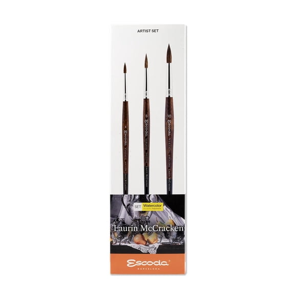 Escoda Signature Series Artist Watercolor Brush Set, Laurin Mccracken Set #1, Versatil Synthetic Kolinsky, Size (Round) 4, 6, 10