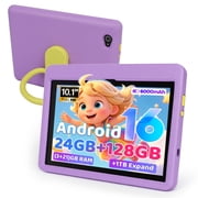 10.1 Inch Kids Tablet, Android 16 tablet for Kids,24GB RAM+128GB ROM, 6000mAh Children Tablet, Parental Control, Educational Tablet, Pink