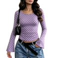 Auralook Women's Bell Sleeve Crop Tops Fashion Polka Dots Crewneck ...