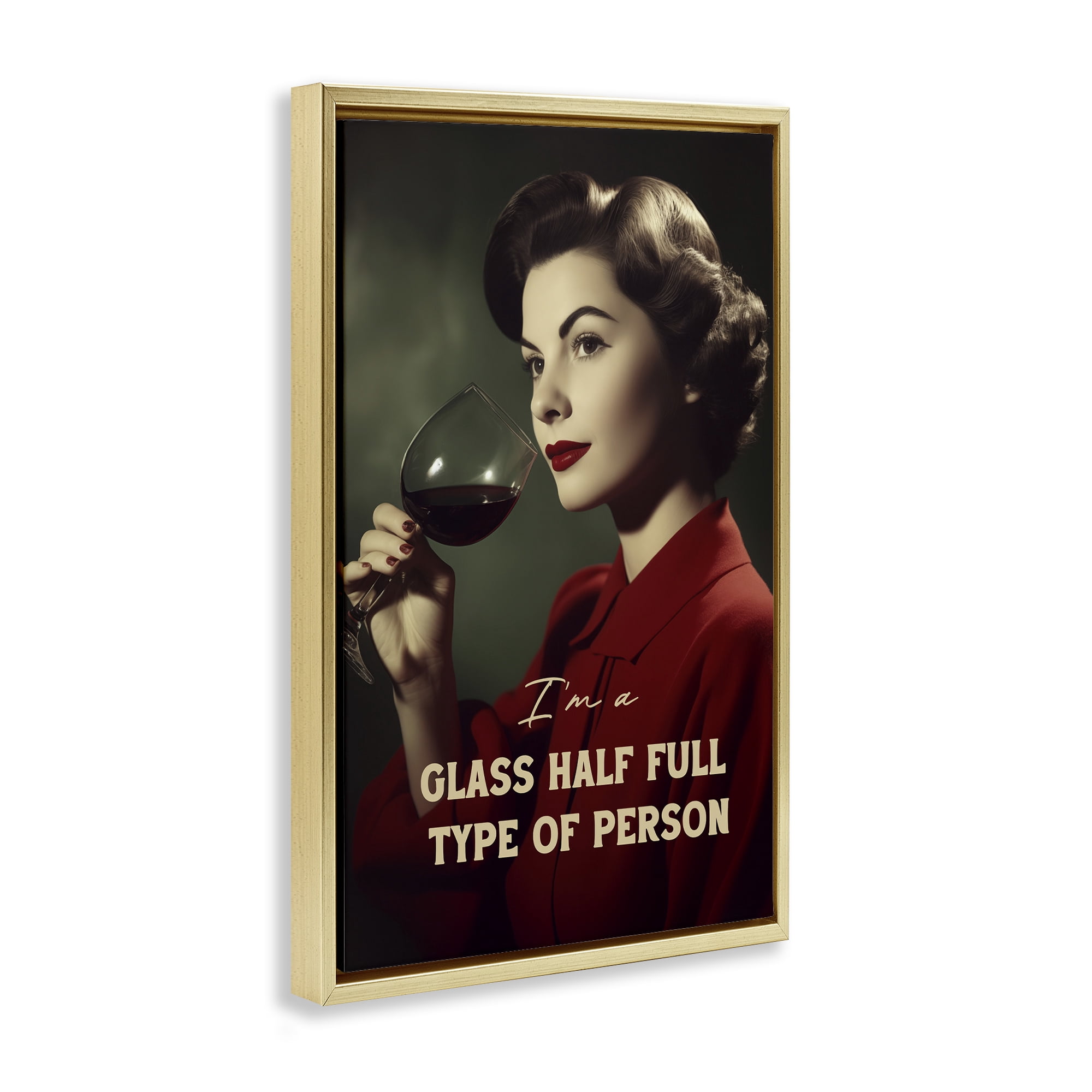 Stupell Industries Glass Half Full Person Gold Framed Floater Canvas Wall Art, design by Andreas Magnusson