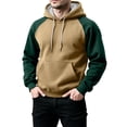 thumbnail image 4 of Men Winter Raglan Color Block Hoodie Long Sleeve Pullover Contrast Sleeve Solid Street Sweatshirts with Pocket (Khaki,XXL), 4 of 9