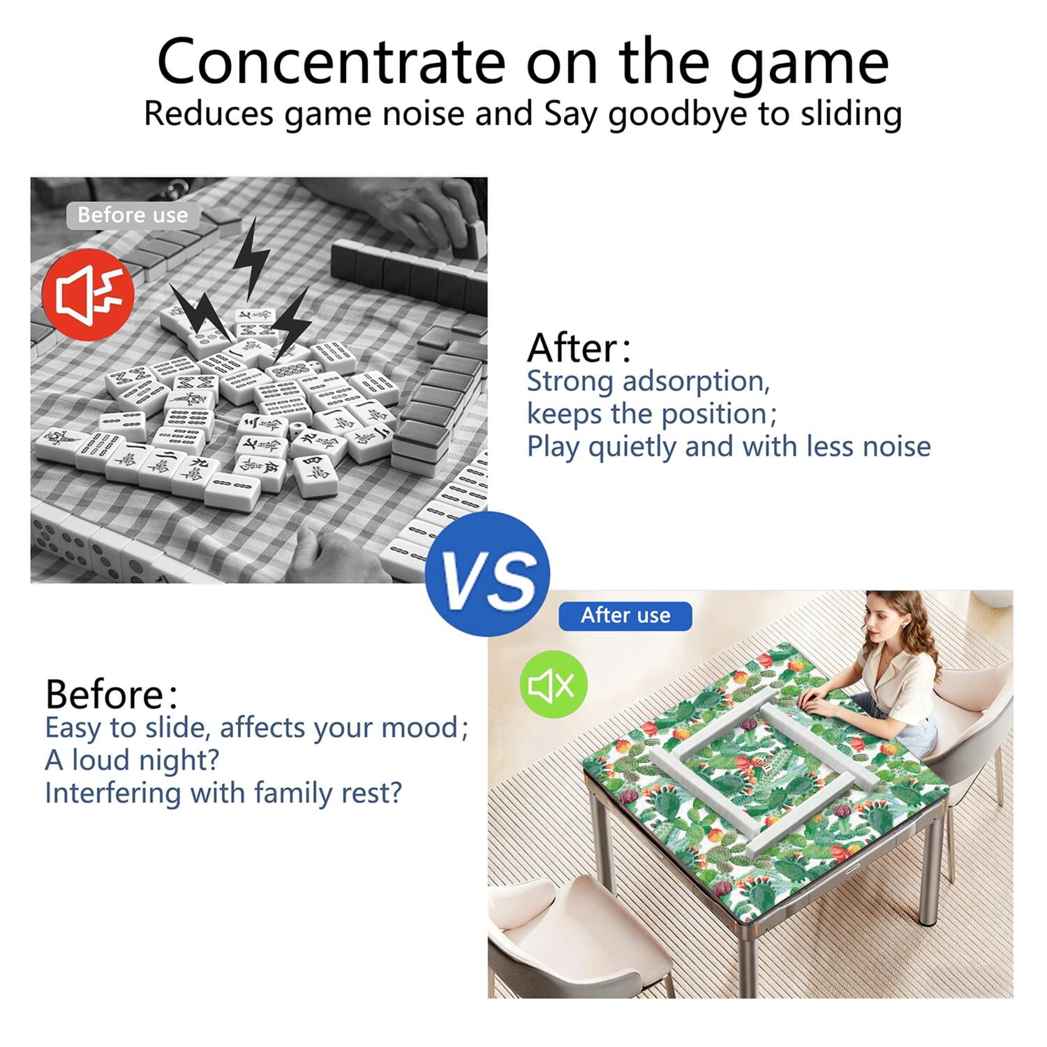 31.5 Inch Plants Design Mahjong Table Pad Made of Durable Rubber with Anti-Slip Non-Slip Surface and Noise Reducing Technology for Card Games Board Games Tiles