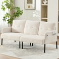 thumbnail image 3 of S-HOME Modern Plush Corduroy Upholstered Loveseat with Dual Side Pockets and Metal Legs, Sofa for Apartment, Beige, 3 of 17