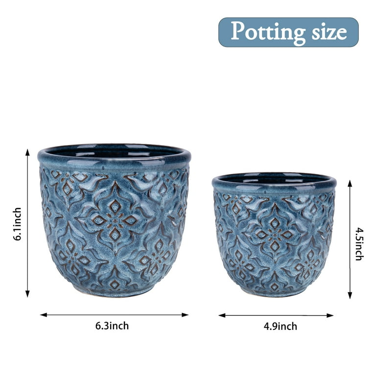 Set of 2 Plants Pot, 6 Inch Ceramic Planter Pot for Plants with