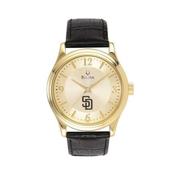 Men's Bulova Gold San Diego Padres Leather Strap Watch