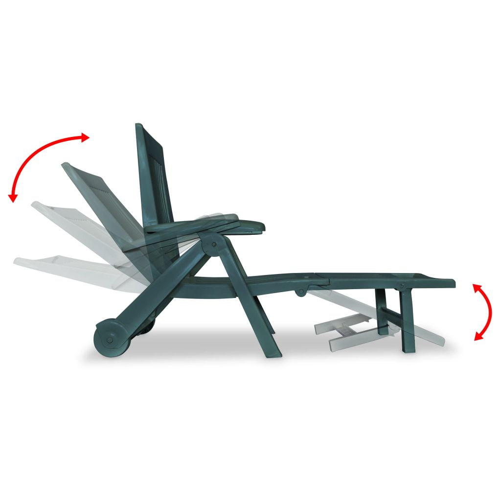 Kepooman Outdoor Patio Foldable Plastic Sun Lounger with Footrest & Wheels, Green Kepooman Outdoor Patio Foldable Plastic Sun Lounger with Footrest & Wheels, Green