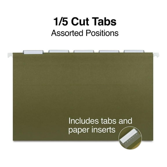 Hanging File Folder, 5-Tab, Legal Size, Standard Green, 100/Carton (ST490853/4908VS)